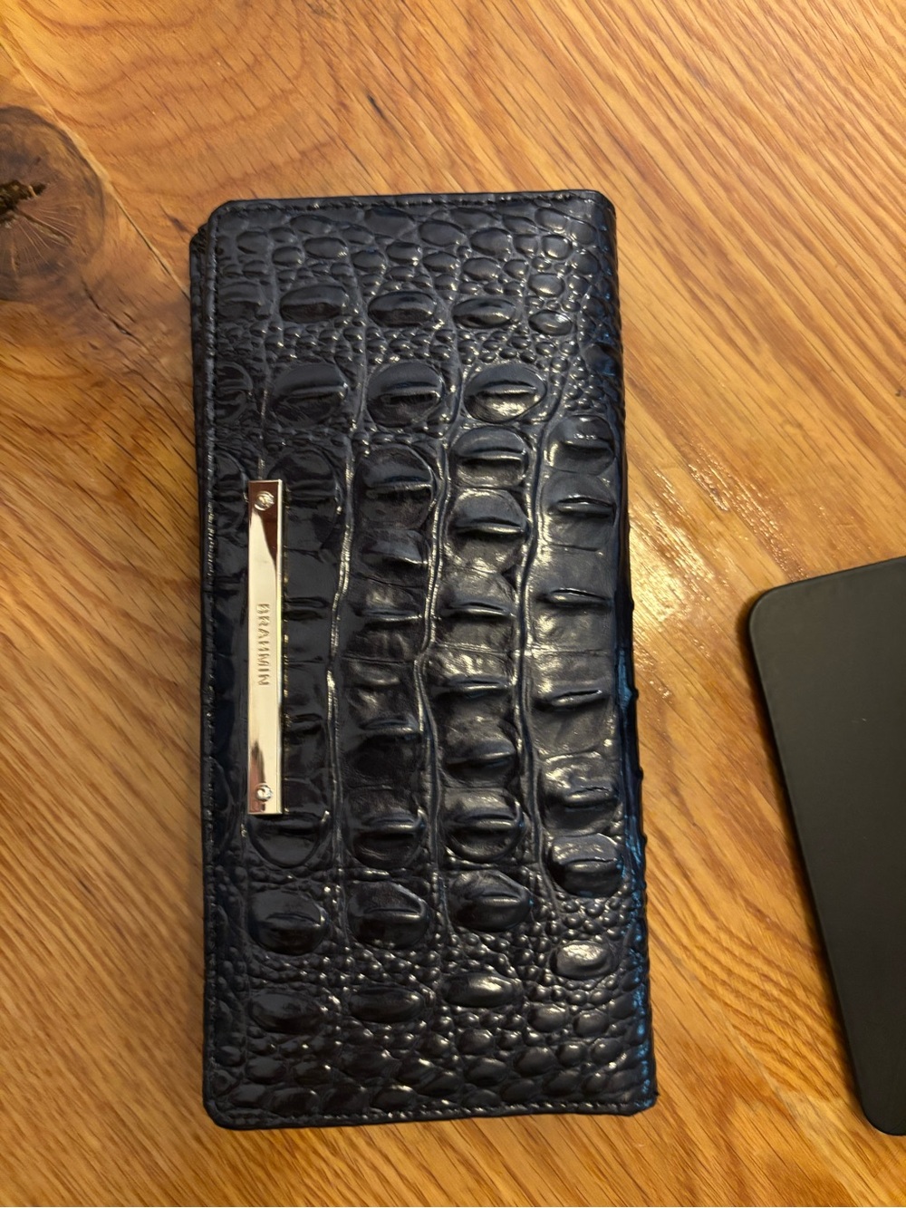 Brahmin Black Croc-Embossed Leather Card Holder
